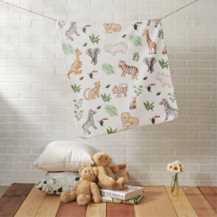 wild Animal With Jungle Tree pattern Baby Blanket