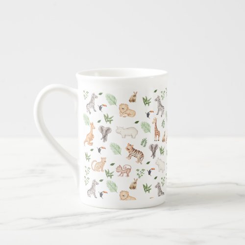 wild Animal With Jungle Tree pattern Bone China Mug