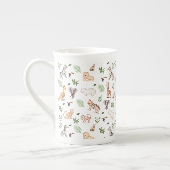 wild Animal With Jungle Tree pattern Bone China Mug (Left)