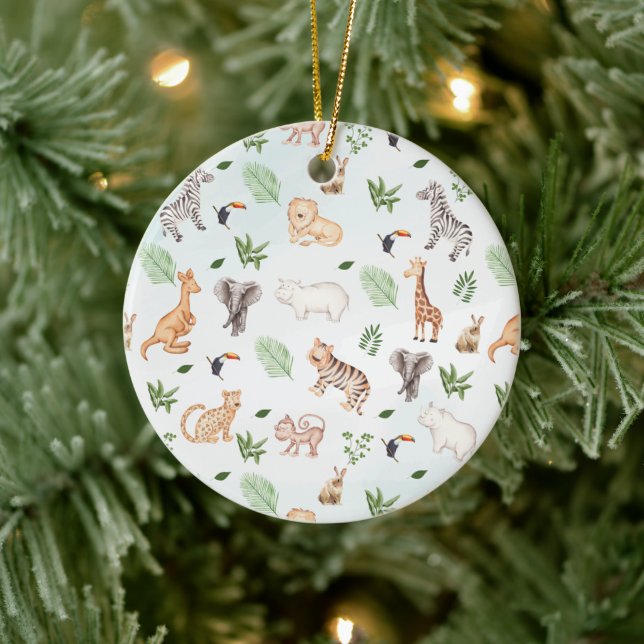 wild Animal With Jungle Tree pattern Ceramic  Ceramic Ornament (Tree)