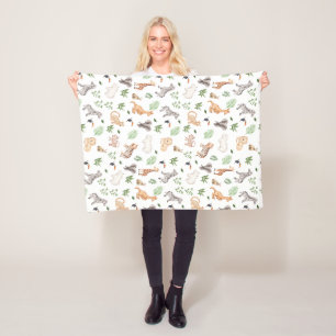 wild Animal With Jungle Tree pattern Fleece Blanket