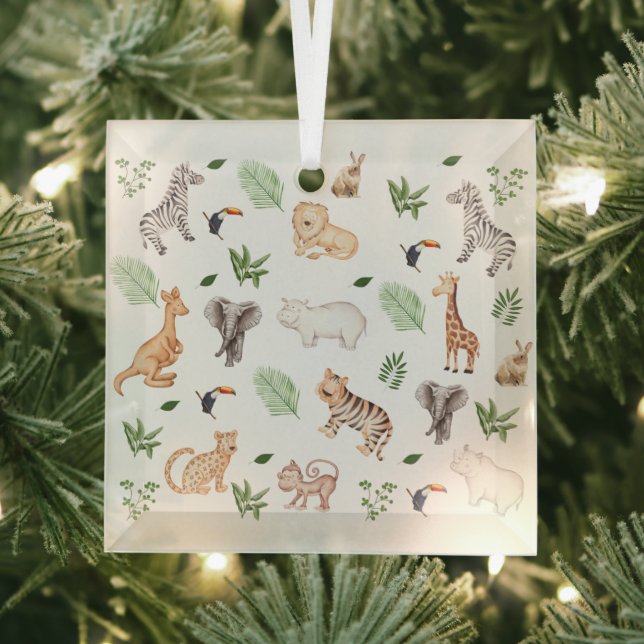 wild Animal With Jungle Tree pattern Glass  Ornament (Insitu)
