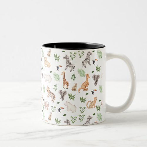 wild Animal With Jungle Tree pattern Two_Tone Coffee Mug