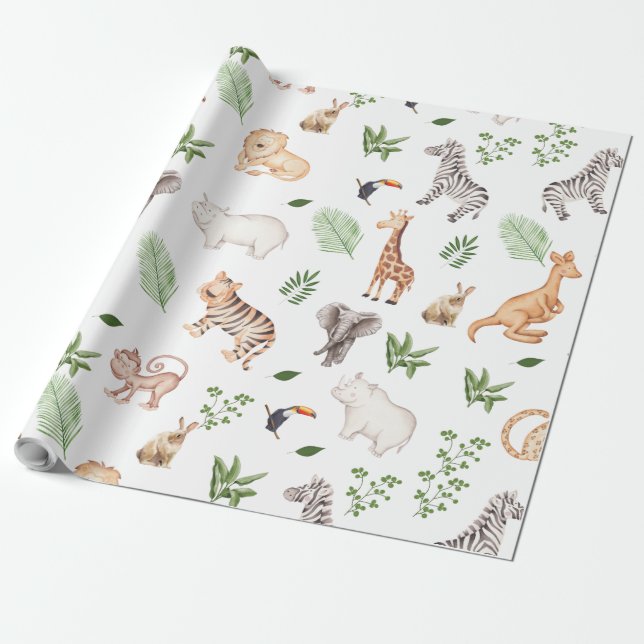 wild Animal With Jungle Tree pattern Wrapping Paper (Unrolled)