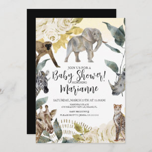 Wild Animals Baby Shower Faux Gold Glitter Invitation