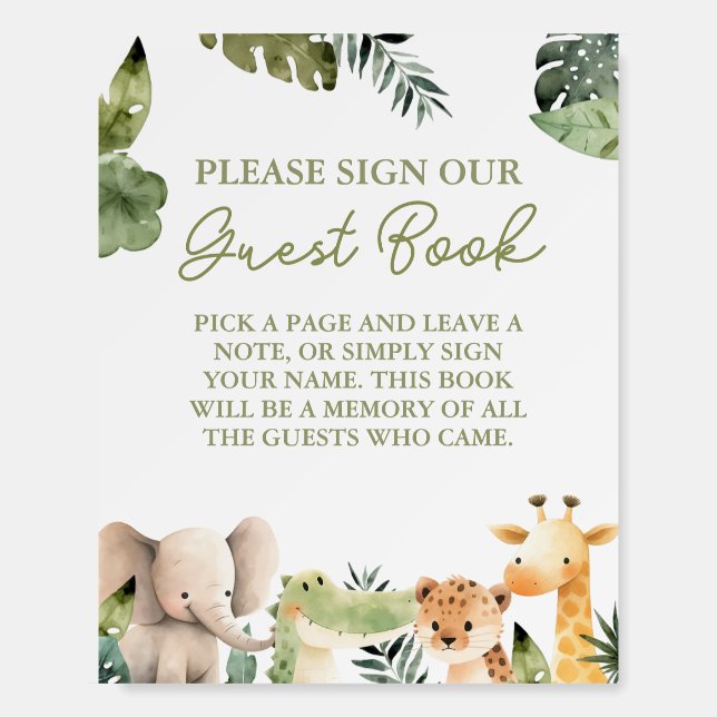 Wild Animals Baby Shower Guest Book Sign (Front)