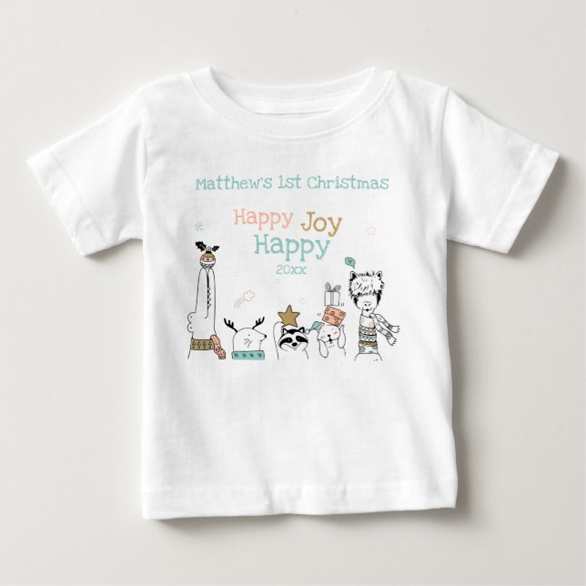 Wild  Animals Baby's 1st Christmas Happy Happy Joy Baby T-Shirt (Front)