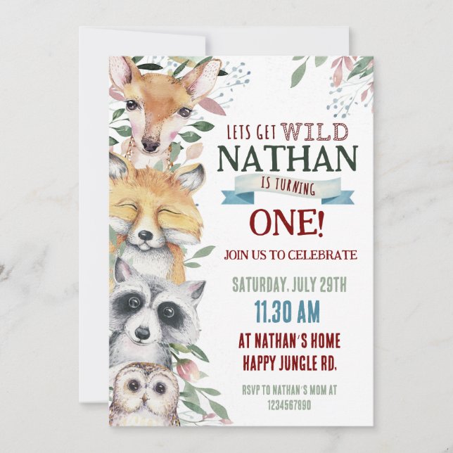 Wild Animals Birthday party invitation (Front)