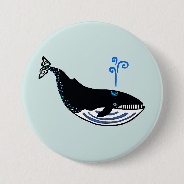 Wild animals -  Blue WHALE-- Sea spray green Button (Front)