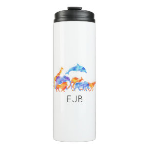 Wild Animals Colorful Watercolor Monogram Thermal Tumbler