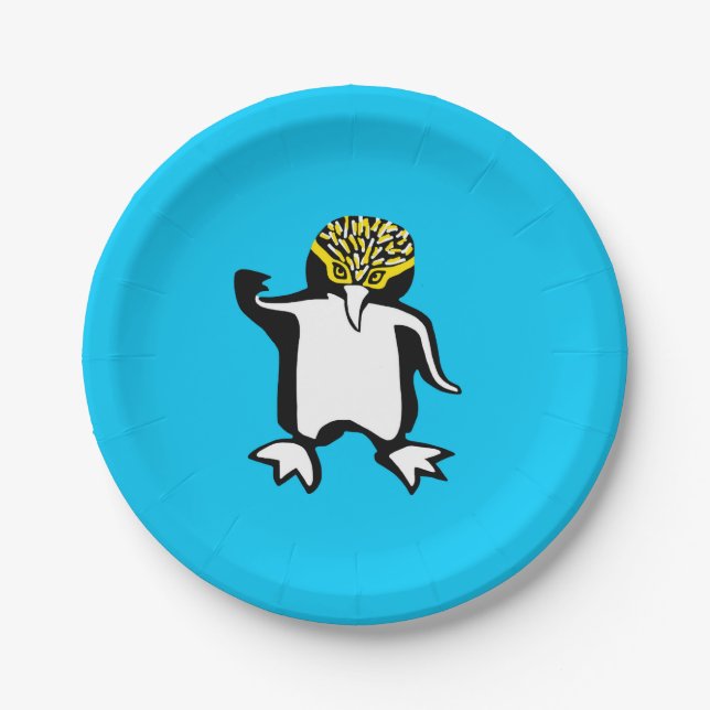 Wild animals  - Cute PENGUIN - Animal lover -Blue  Paper Plates (Front)