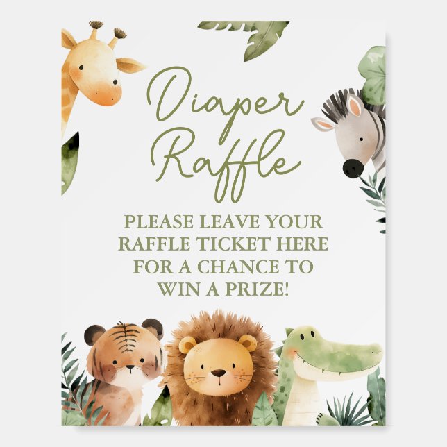 Wild Animals Diaper Raffle Game Sign (Front)