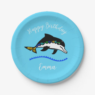 Wild animals - DOLPHIN - Happy Birthday- Blue Paper Plates