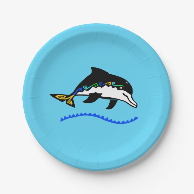 Wild animals - DOLPHIN - Nature - Blue Party Paper Plates (Front)