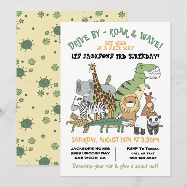 Wild Animals Drive by BIrthday Party Parade Invitation (Front/Back)