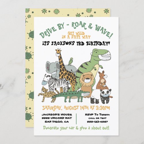 Wild Animals Drive by BIrthday Party Parade Invitation