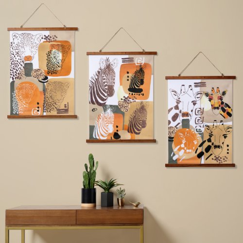 Wild Animals Earth Tone Modern Abstract Pop Art Hanging Tapestry