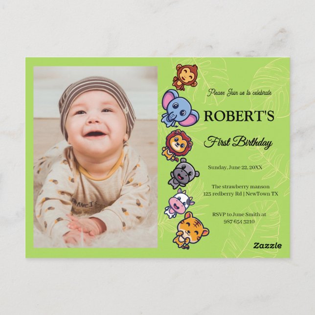 wild animals first birthday postcard (Back)