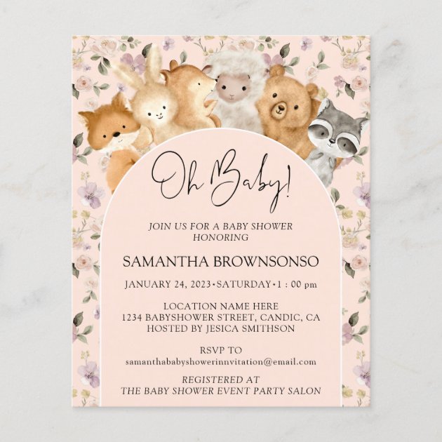 Wild Animals Forest Animals Oh Baby Shower Flyer