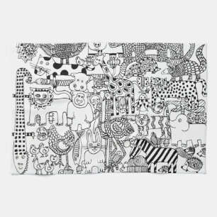 Wild Animals Fun Modern Black and White Art Kitchen Towel