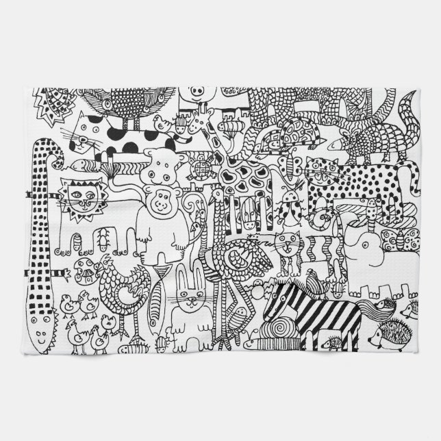 Wild Animals Fun Modern Black and White Art Kitchen Towel (Horizontal)