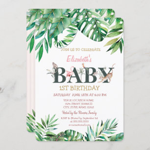 Wild Animals Greneery Striped Birthday Invitation