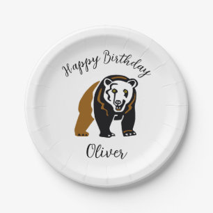 Wild animals - GRIZZLY Bear -Happy Birthda- Party  Paper Plates