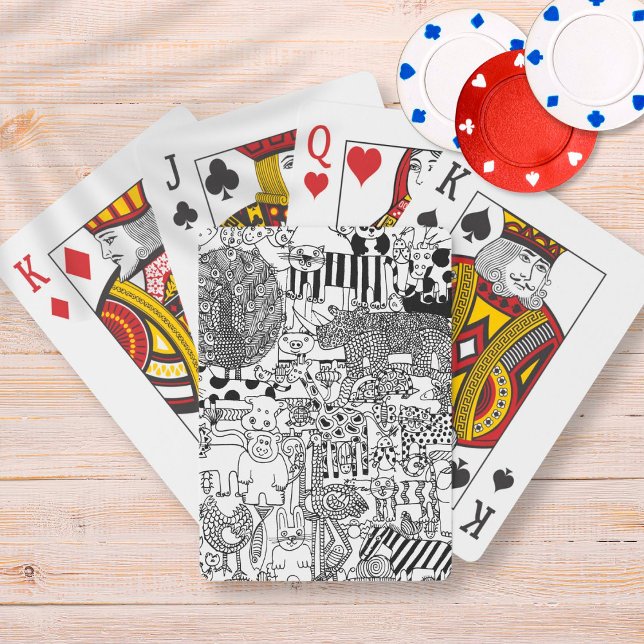 Wild Animals Hand Drawn Black and White Art Poker Cards (Creator Uploaded)
