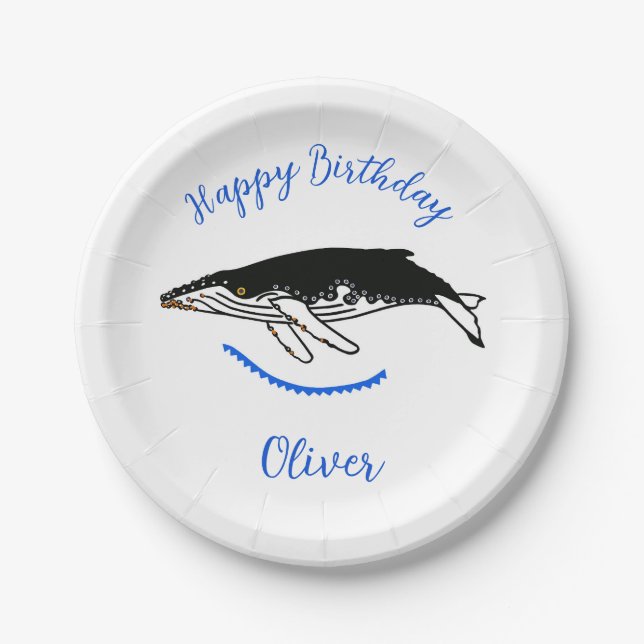 Wild animals - Humpback WHALE - Happy birthday Paper Plates (Front)