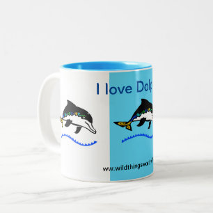 Wild animals - I love Dolphins - Wildlife - Blue Two-Tone Coffee Mug