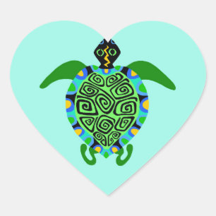 Wild animals - I love Sea TURTLES - Aqua Heart Sticker