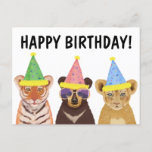 Wild Animals Illustration "Happy Birthday"  Postcard<br><div class="desc">original drawing by Komila Y. Wild party animals birthday postcard. Customizable</div>