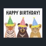 Wild Animals Illustration "Happy Birthday"  Postcard<br><div class="desc">original drawing by Komila Y. Wild party animals birthday postcard. Customizable</div>