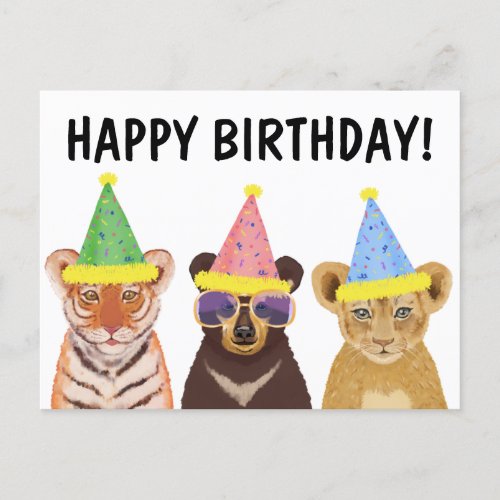 Wild Animals Illustration Happy Birthday  Postcard