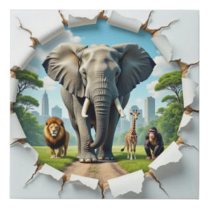 Wild Animals in City Park Faux Canvas Print