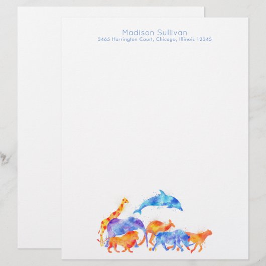 Wild Animals in Watercolor Running Together (Front/Back)