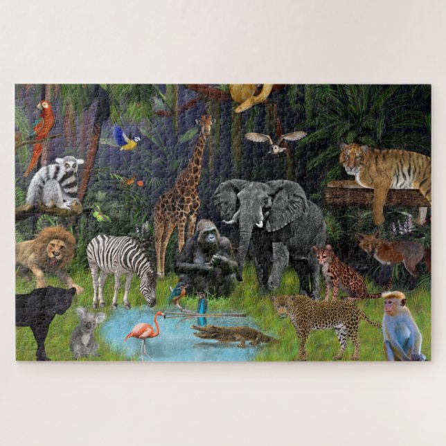 Wild Animals, Jungle, Animal Collage Jigsaw Puzzle (Horizontal)