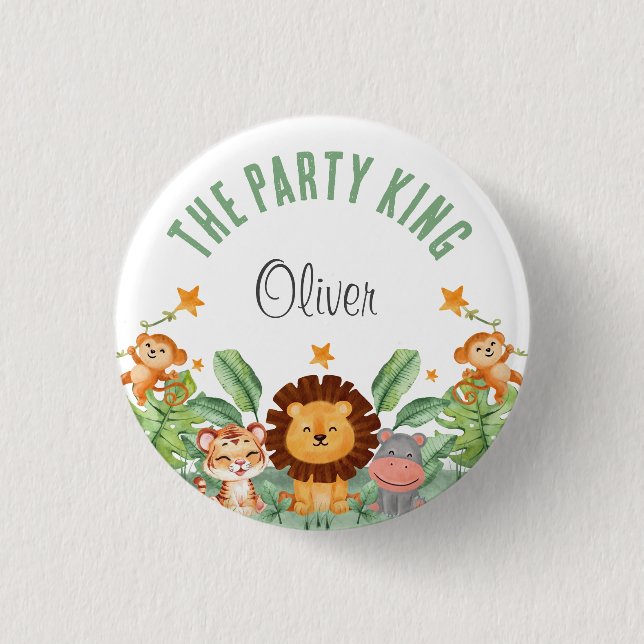 Wild Animals Jungle Animals Tropical Boy Birthday Button (Front)