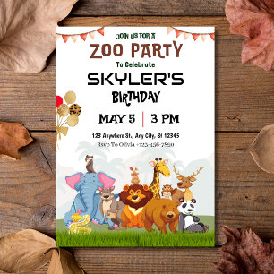 Wild Animals Kids Zoo Party Birthday Invitation