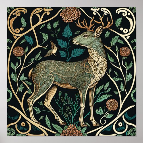 Wild animals live in a forest deer too poster