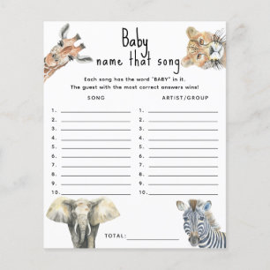 Wild animals - Name that song baby shower game