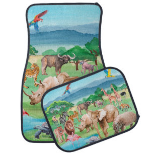 Wild animals of Africa on the background of the sa Car Floor Mat