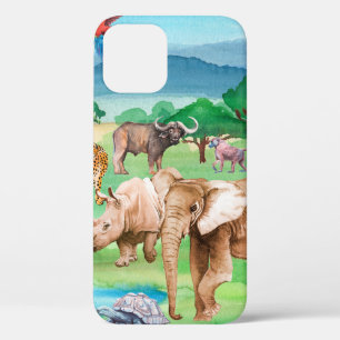 Wild animals of Africa on the background of the sa iPhone 12 Case
