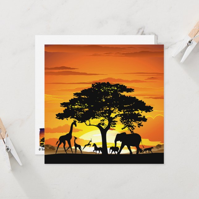 Wild Animals on African Savanna Sunset (Front/Back In Situ)