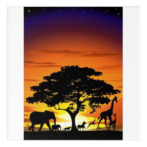 Wild Animals on African Savanna Sunset Acrylic Print