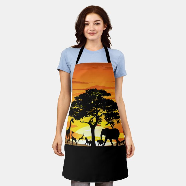 Wild Animals on African Savanna Sunset Apron (Worn)