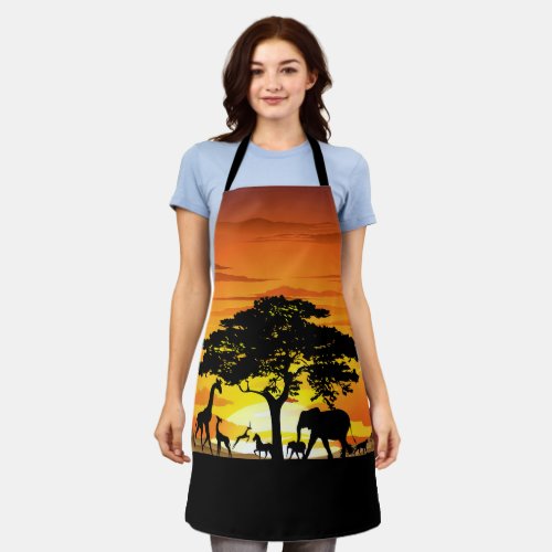 Wild Animals on African Savanna Sunset Apron