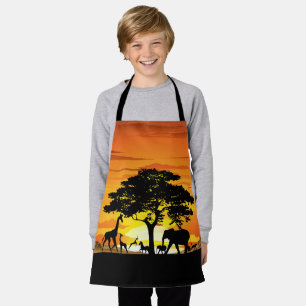 Wild Animals on African Savanna Sunset Apron
