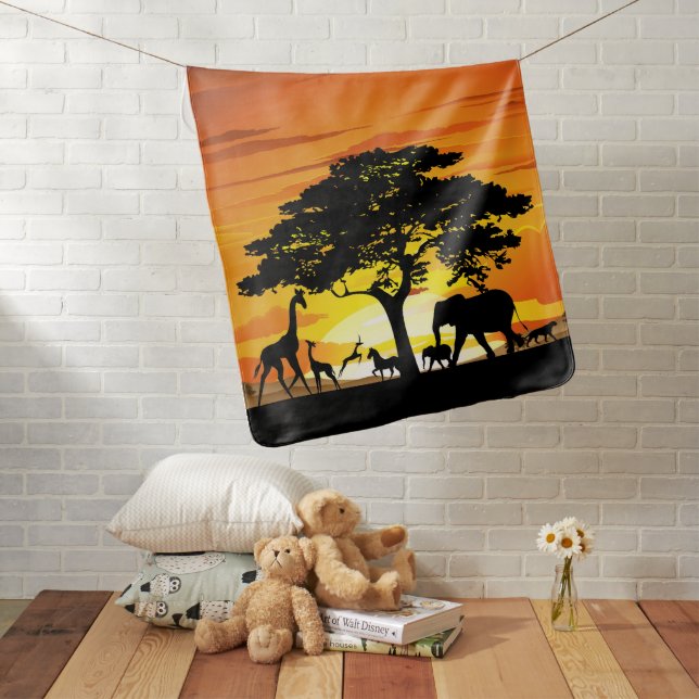 Wild Animals on African Savanna Sunset Baby Blanket (In Situ)