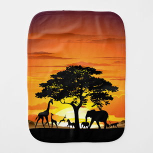 Wild Animals on African Savanna Sunset Baby Burp Cloth